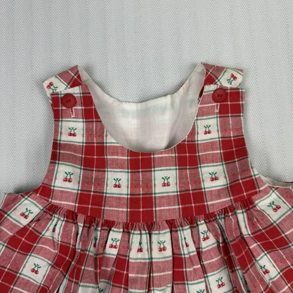 Vintage Red And White Plaid Cherry Cottagecore Good Lad Jumper Girls 24 Months - Picture 5 of 7